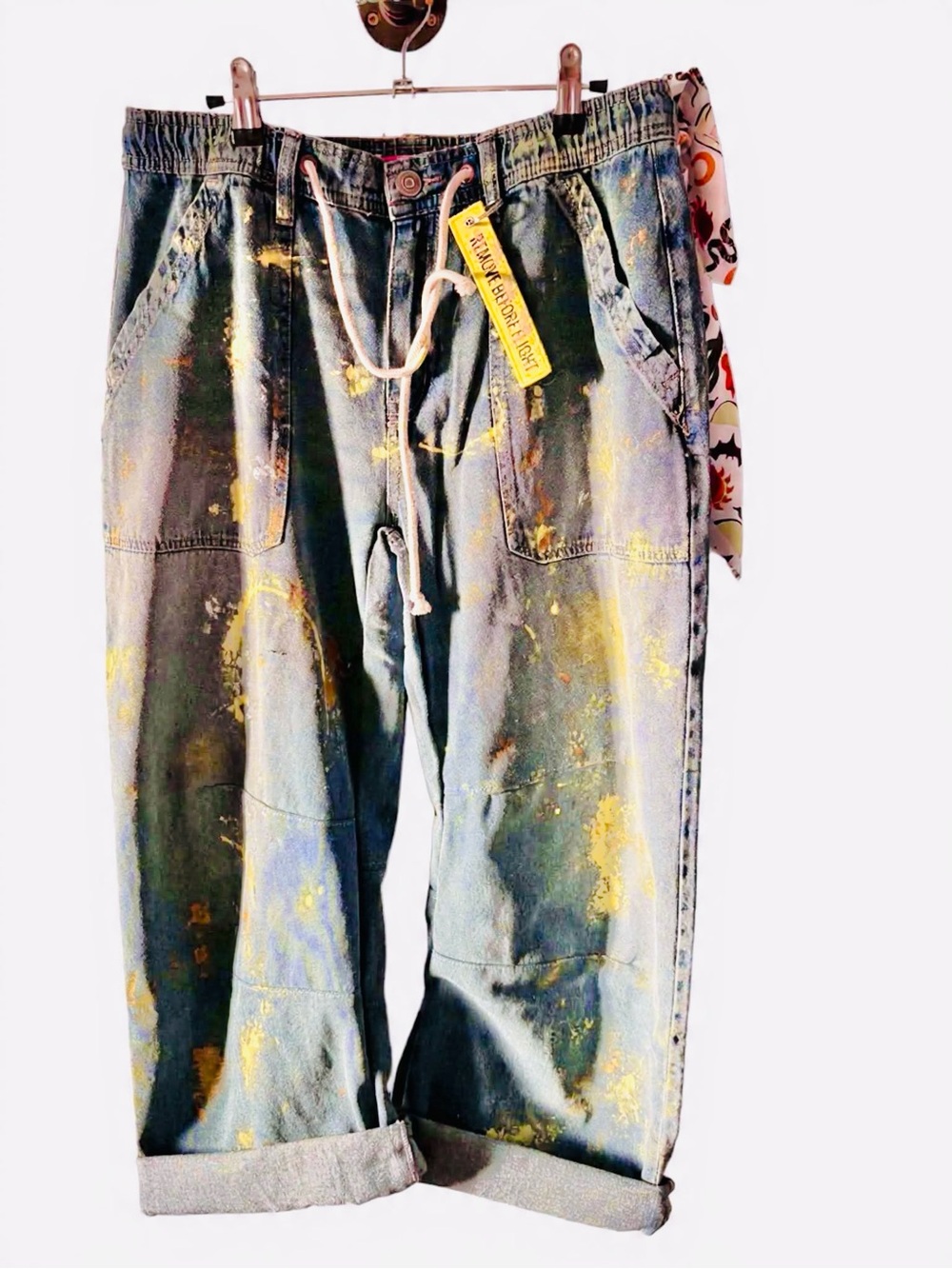 Women's Distressed Paint-Splash Denim Jeans - Blue